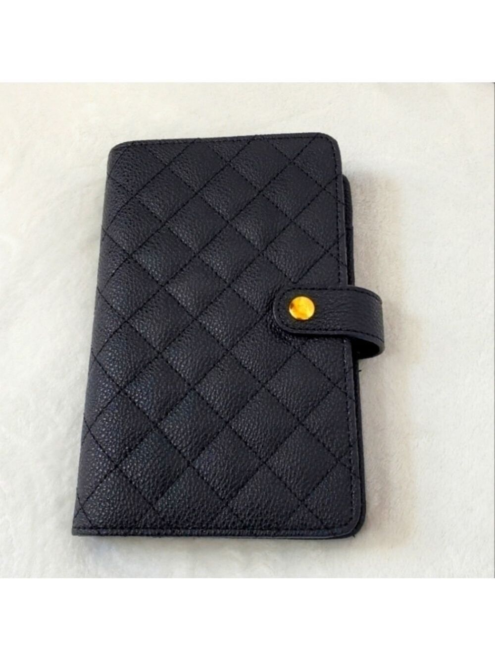 Black Quilted 6-Ring Agenda Planner MM Size Gold Hardware Refillable